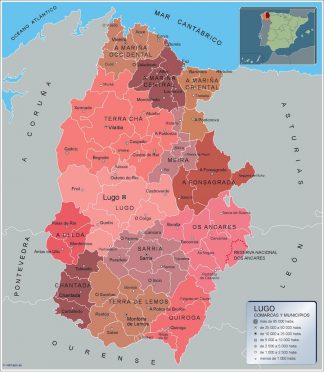 Biggest Municipalities Lugo map from Spain