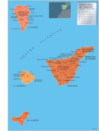 Biggest Municipalities Tenerife map from Spain