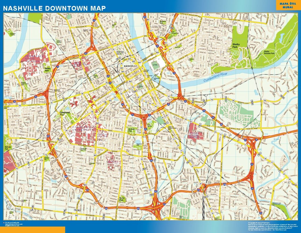 Nashville downtown map | Canada Wall maps of the world & countries